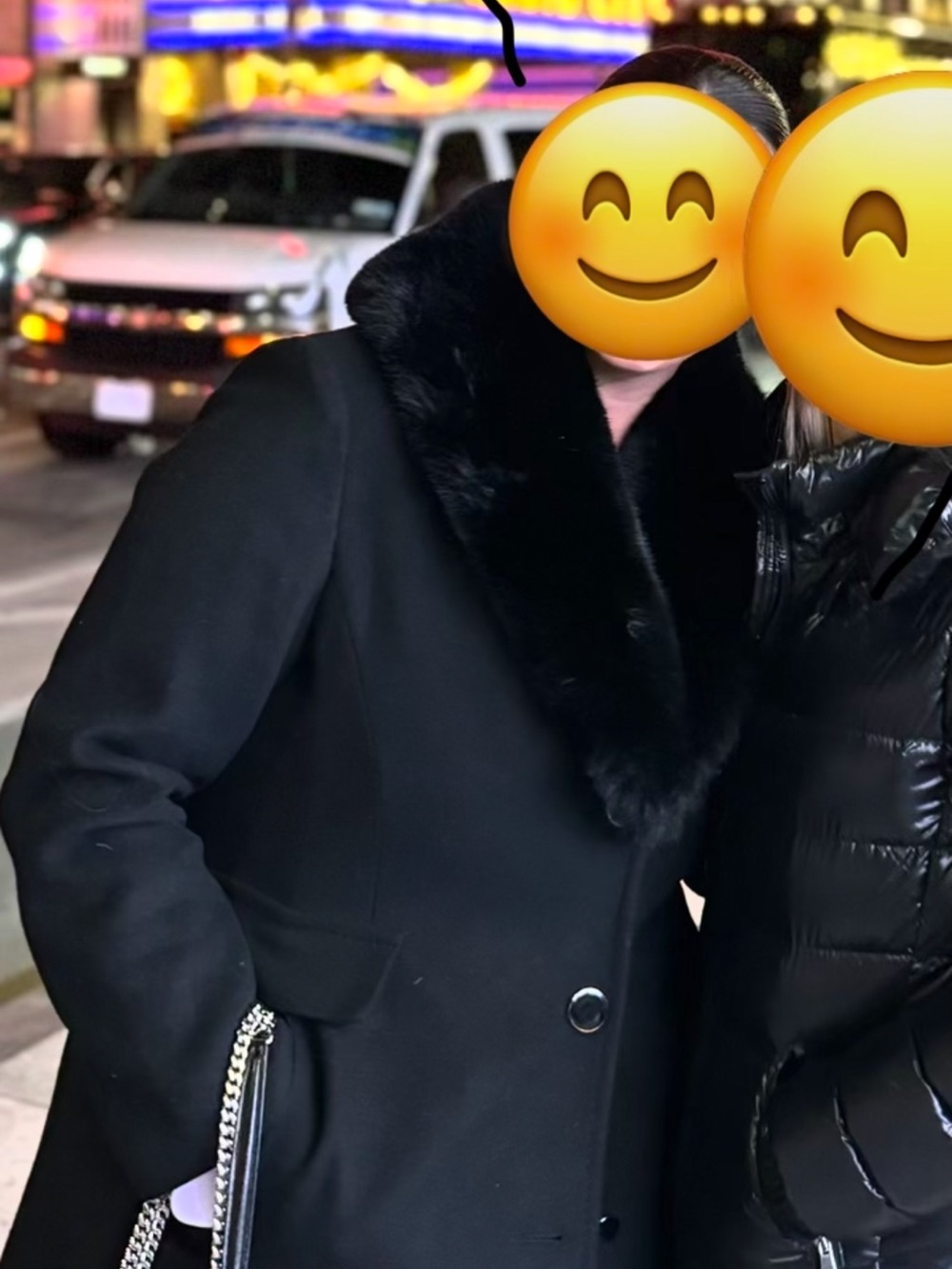 kate spade Black Pea Coat with Faux Fur Shawl Collar